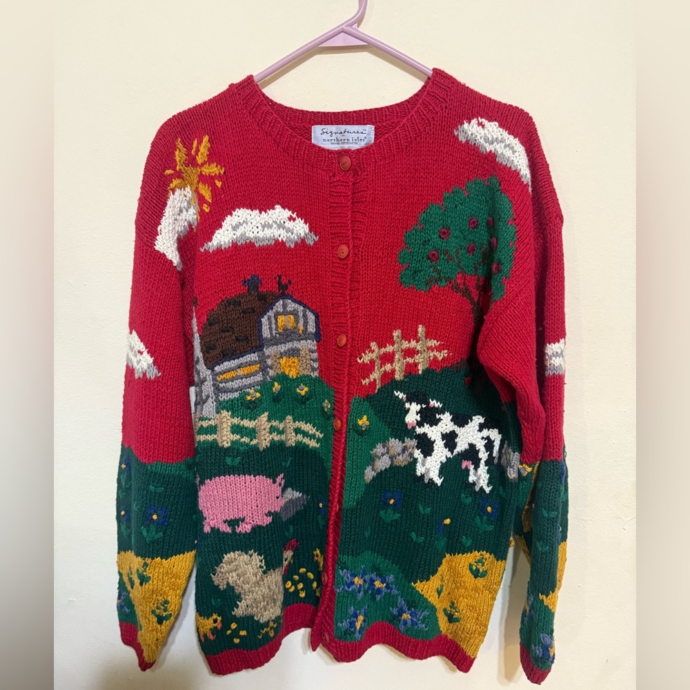 Signatures‎ by Northern Isles Farm Scene Knit Sweater Vintage